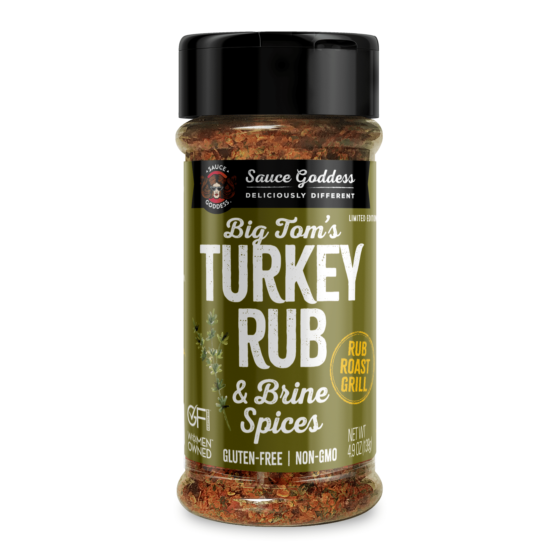 SAUCE GODDESS BIG TOM'S TURKEY RUB and BRINE BBQ Spice 6oz Shaker Bottle