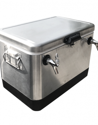 Special Order Krome C4020 JOCKEY BOX Steel Belted 54 Quart Stainless Coil Ice Cooler – 2 Side Mounted Faucets