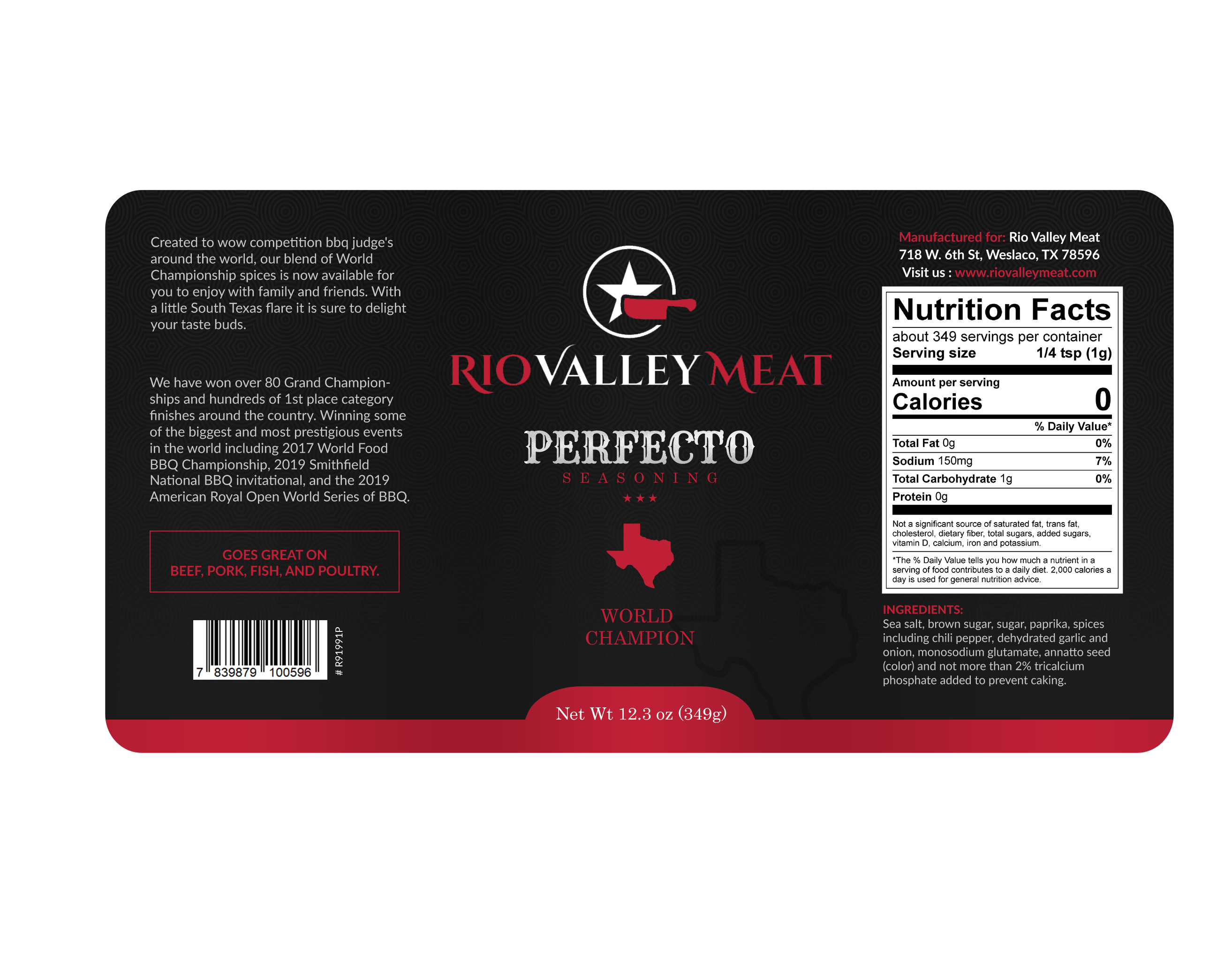 South Texas PERFECTO RUB 95 Championships from Rio Valley Meat 12oz Dry BBQ Rub Shaker Bottle - Image 3