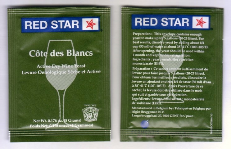 WINE YEAST SINGLE PACK RED STAR COTE DES BLANCS For Whites Fruits and Ciders