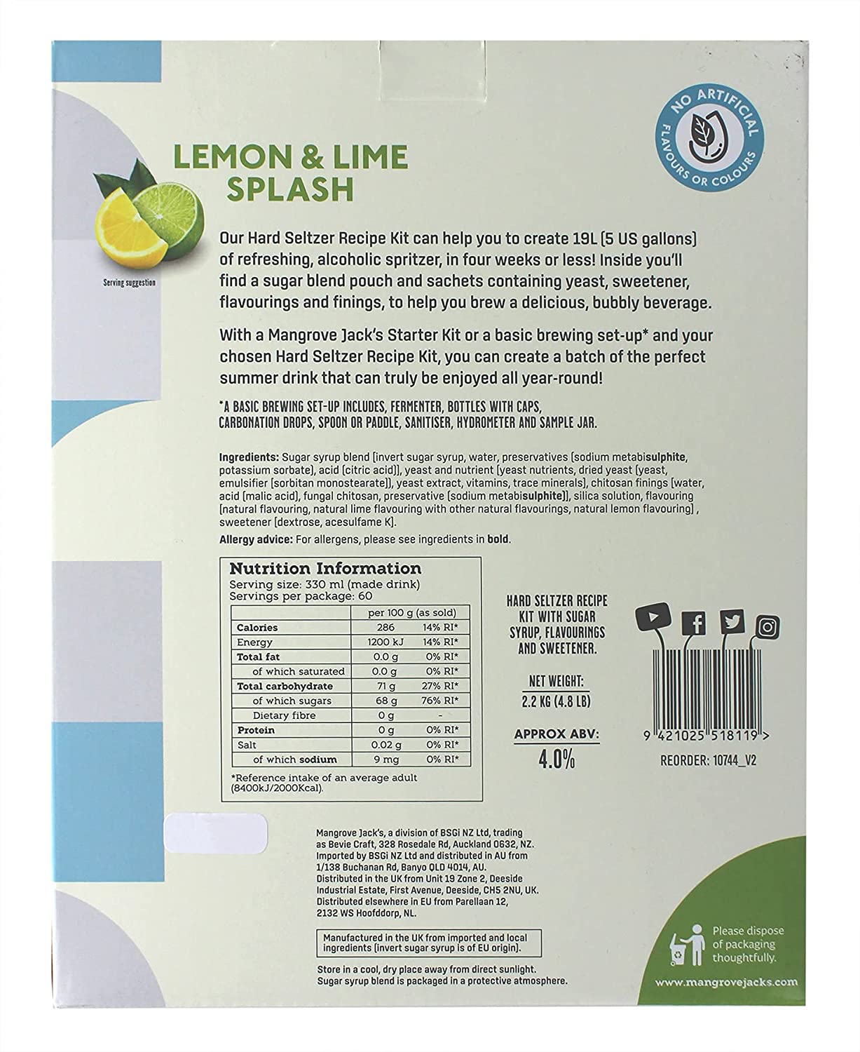 LEMON LIME SPLASH SELTZER Mangrove Jack's Hard Seltzer Ingredient Kit 10744_V2 - Image 2