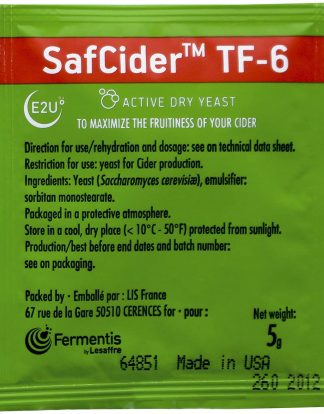 Safcider TF-6 SWEET CIDER YEAST Single 5 Gram Pack:  Very high aromatic intensity and elaborate complexity