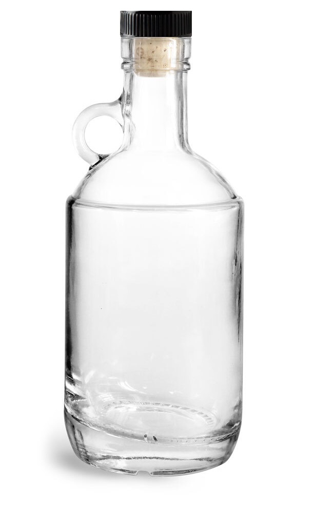 Quality Heavy Weight CLEAR MOONSHINE JUG 375ml Clear Flint With Tasting Cork - Image 2