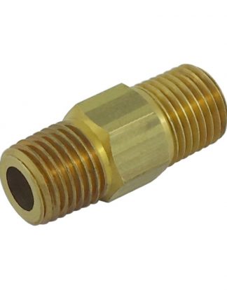SHORT YELLOW BRASS HEX NIPPLE 1/4" /// LHT SHORT /// Fitting For Connecting 2 CO2 Regulator bodies together 1/4"MPT x 1/4"MPT( LEFT HAND THREADS) 03C07245