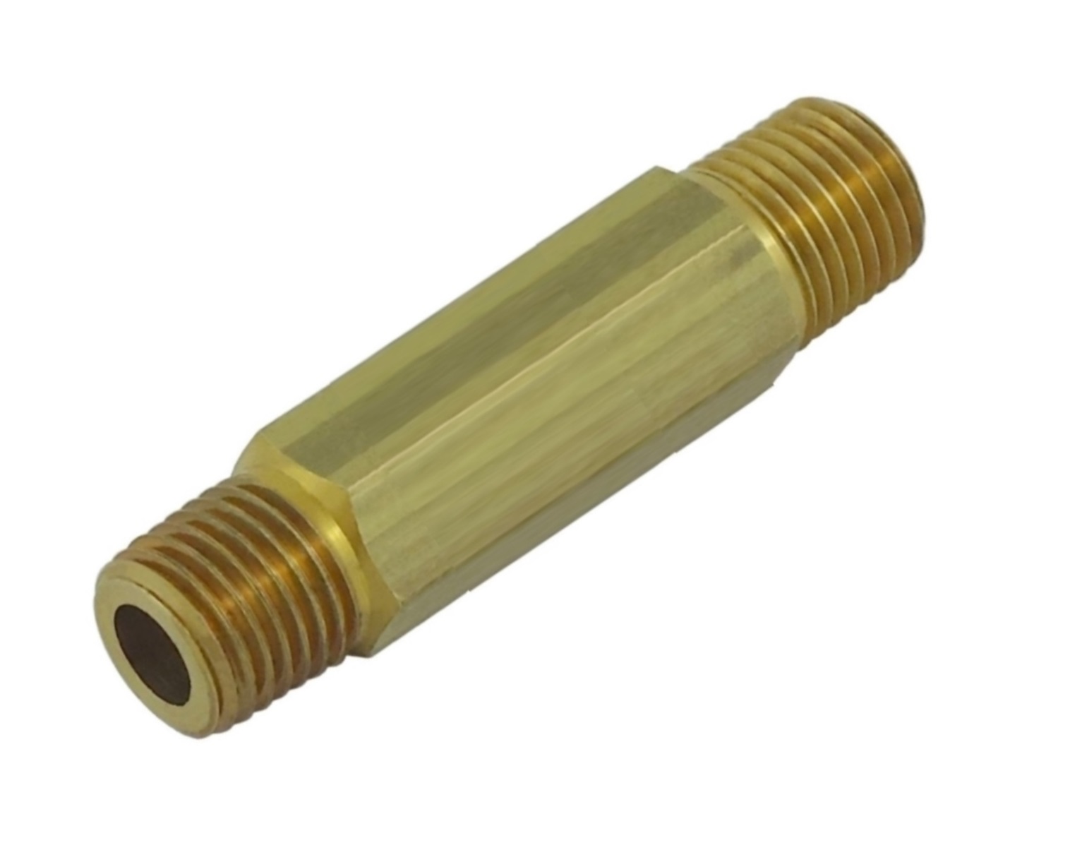 LONG YELLOW BRASS HEX NIPPLE 1/4" /// LHT LONG /// Taprite Fitting For Connecting 2 CO2 Regulator bodies together 1/4"MPT x 1/4"MPT( LEFT HAND THREADS) 03C07245