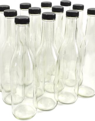 Composite R-1043 SCREW TOP WOOZY BOTTLES 12.5oz 375ml Clear Glass for Hot Sauce Oil Dressing Vinegar 12 per case 28/400 CT Finish Includes Caps