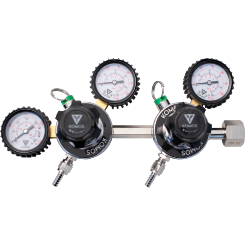 KOMOS® Premium DUAL BODY (4 GAUGES) PRIMARY REGULATOR For CO2 Gas Dispensing of Soda and Beer - Control 2 Kegs at different pressures! - Image 3