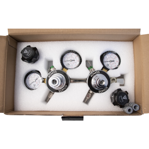 KOMOS® Premium DUAL BODY (4 GAUGES) PRIMARY REGULATOR For CO2 Gas Dispensing of Soda and Beer - Control 2 Kegs at different pressures! - Image 2
