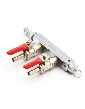 Square CO2 Gas Line Manifold - 2 Way Chrome Plated Brass Splitter with Individual Shutoffs Wall Mounting Hardware and Check Valve