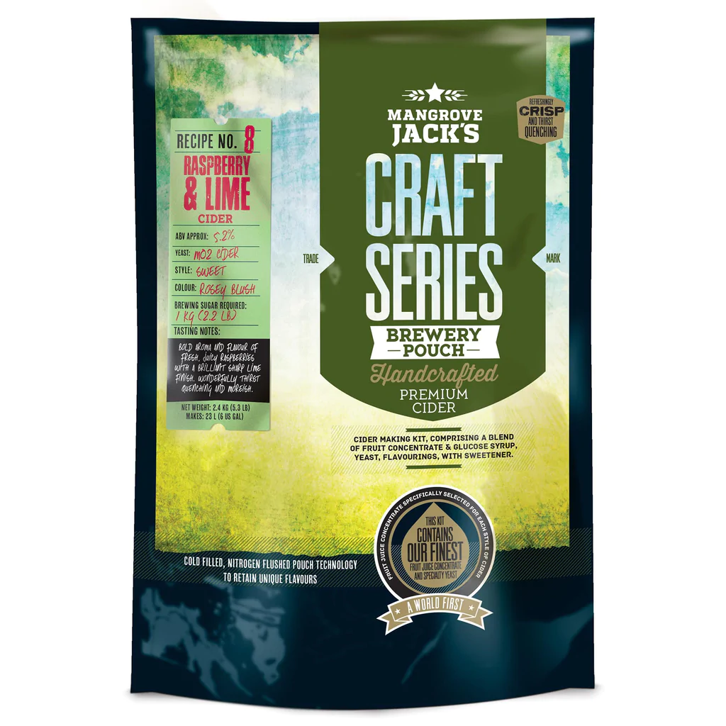 DISCONTINUED Raspberry and Lime HARD APPLE CIDER KIT Mangrove Jack's Craft Series Pouched Hard Cider Recipe Kit #8