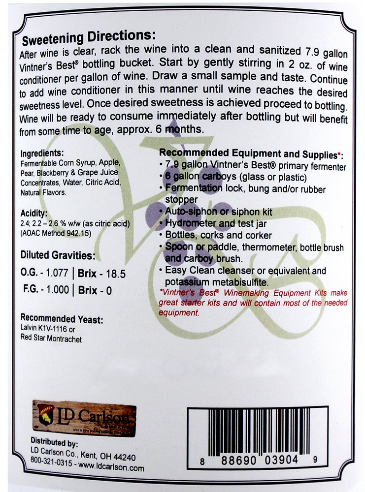 BLACKBERRY WINE BASE Vintners Best 128oz White Wine Base - Makes 5 Gallons - Image 3
