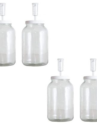 4PK 1 Gallon GLASS WIDE MOUTH FERMENTER With 3PC Airlock and Drilled Grommeted Lid - Mason or Pickle Jar for Winemaking or Kombucha (Copy)