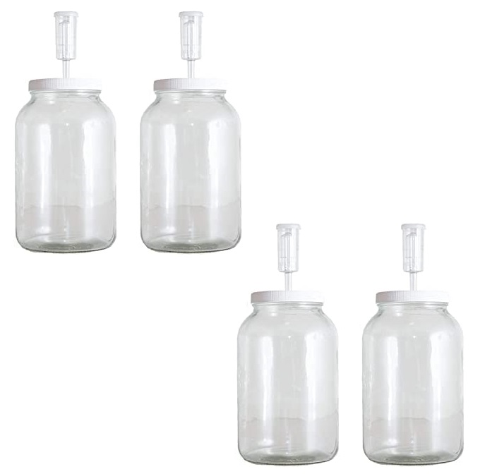 4PK 1 Gallon GLASS WIDE MOUTH FERMENTER With 3PC Airlock and Drilled Grommeted Lid - Mason or Pickle Jar for Winemaking or Kombucha (Copy)