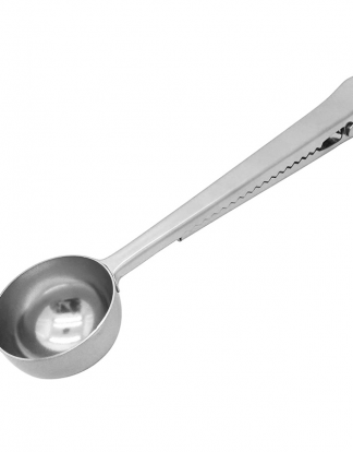 Silver Stainless Steel COFFEE SCOOP with BAG CLIP ~15g 1 Tablespoon Capacity