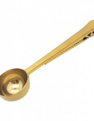 GOLDEN FINISH Stainless Steel COFFEE SCOOP with BAG CLIP ~15g 1 Tablespoon Capacity