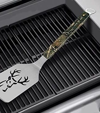 Sportula 18.5 Inch Stainless Steel Spatula and Bottle Opener with Laser Cut Camo Buck 10-Pointer