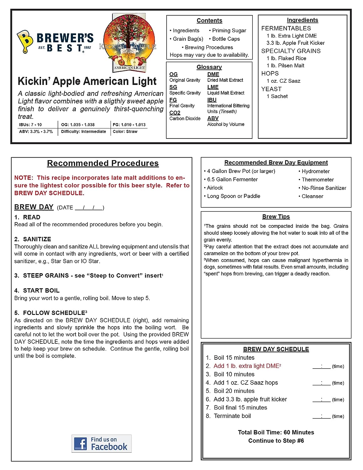 KICKIN APPLE AMERICAN LIGHT Beer Ingredient Kit from Brewer's Best 1014 (Limited Edition) Includes Labels - Image 9
