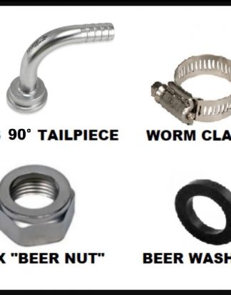 4PC TAILPIECE CONNECTOR KIT 90° Curved Elbow Includes Beer Nut Washer Clamp and Stainless Nipple Tail Piece 3/16" ID 1/4" OD
