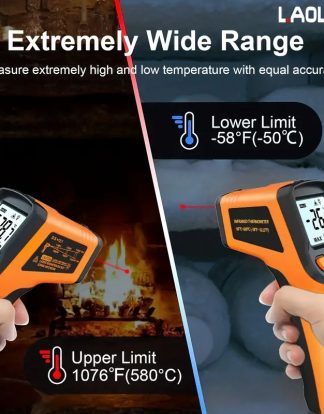 Etekcity Lasergrip T580A Non-contact Digital Laser Infrared Thermometer -58℉~1076℉(-50℃~580℃), Black and Orange