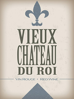 WINE BOTTLE LABELS Pack of 30 VIEUX CHATEAU DU ROI 'GREY⚜FDL' Design White Wine Self-Adhesive Easy Peel