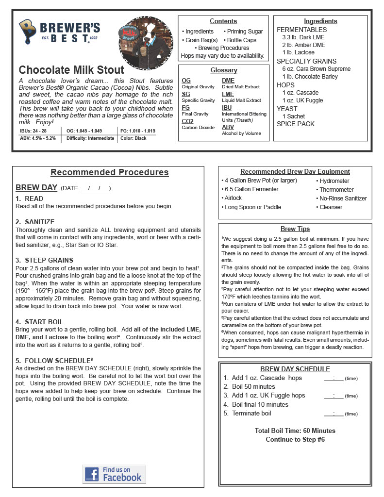 CHOCOLATE MILK STOUT Beer Ingredient Kit from Brewer's Best 1034 (Seasonal Limited Edition) - Image 5