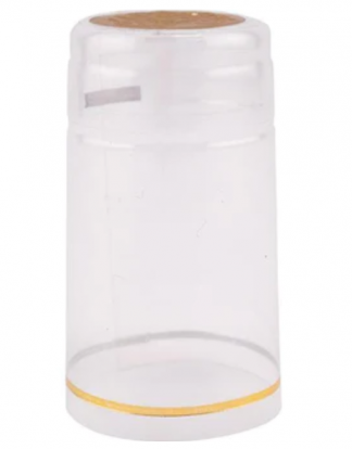 100 Pack CLEAR TRANSPARENT With Gold Top SHRINK CAPSULES 30.5x55 PVC Caps for Wine Bottles