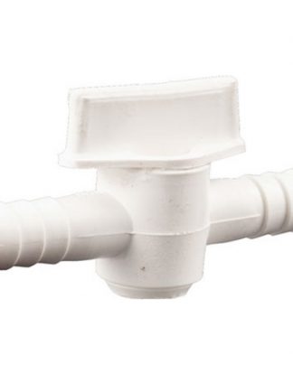 Ferrari INLINE BALL VALVE For Racking Cane and Bottle Fillers White Plastic with 3/8 Barbs to Fit 5/16 or 3/8 Poly Tubing