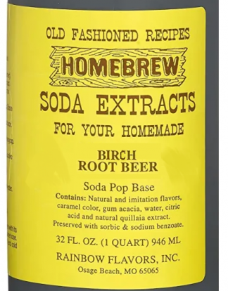Quart Size BIRCH ROOT BEER Extract Old Fashioned RAINBOW FLAVORINGS Homebrew Soda Mix (Makes 64 Gallons)