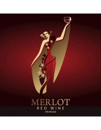 MERLOT WINE Bottle Labels Pack of 30 'Gold Cape' Lady in Red Design Self-Adhesive Easy Peel
