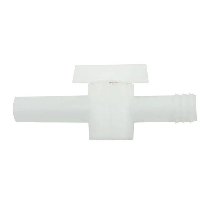 Ferrari INLINE BALL VALVE For Racking Cane and Bottle Fillers White Plastic with 1/2 Barbs to Fit 7/16 or 1/2" Poly Tubing