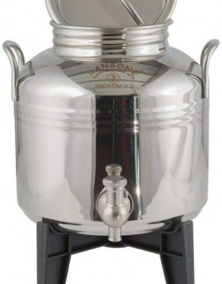 Sansone Stainless Fusti Tank - 3L PREMIUM WATER VERSION (.79 gal) for Oil Water Wine Cocktails Fermentation or Storage WE812 Includes Spigot and Stand