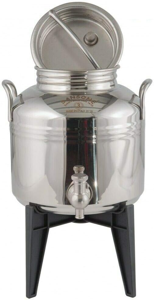 Sansone Stainless Fusti Tank - 3L PREMIUM WATER VERSION (.79 gal) for Oil Water Wine Cocktails Fermentation or Storage WE812 Includes Spigot and Stand