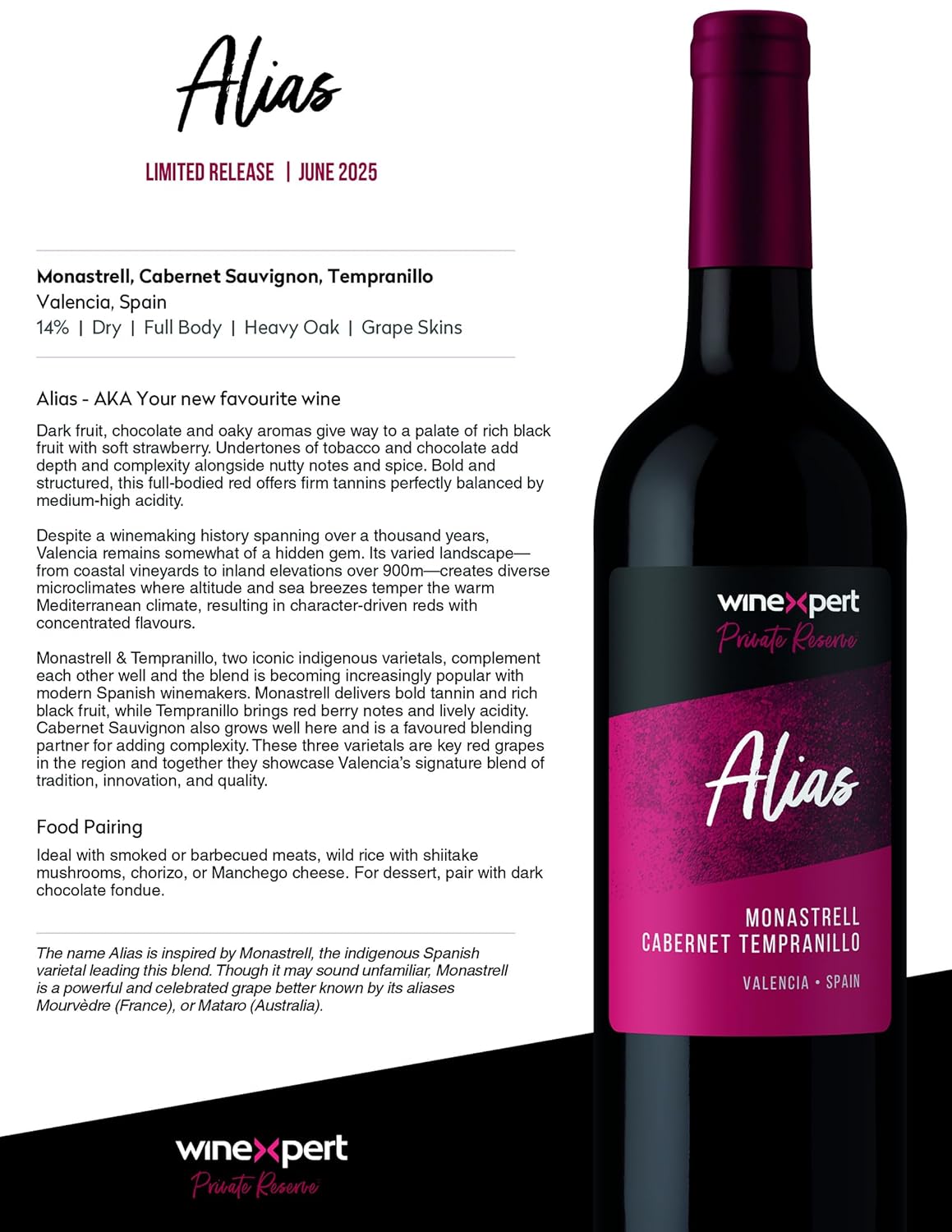 Private Reserve ALIAS BLEND Valencia Monastrell (Mourvedre) Cabernet and Tempranillo Ultra Premium 14L Wine Ingredient Kit from Winexpert - Makes 6 Gallons of Dry Red Wine LDC 3112 - Image 5