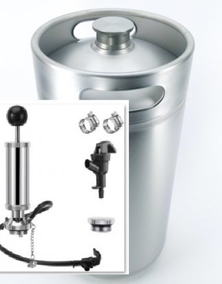 On The Go 2GAL PICNIC KIT COMBO 8L Mini Keg WITH Dispensing Pump Kit FITS YOUR COOLER or REFRIGERATOR Threaded Stainless Steel Kegging System for Beer Soda Coffee or Cider