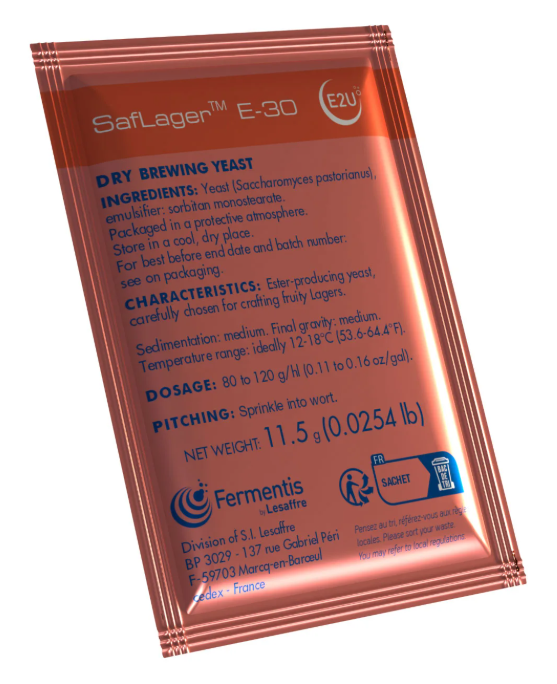 E-30 LAGER YEAST For Fruity Aromatic Lagers With Full Pheonolics Safale™ Dry Ale Yeast 11.5g Sachet (1 Pack)